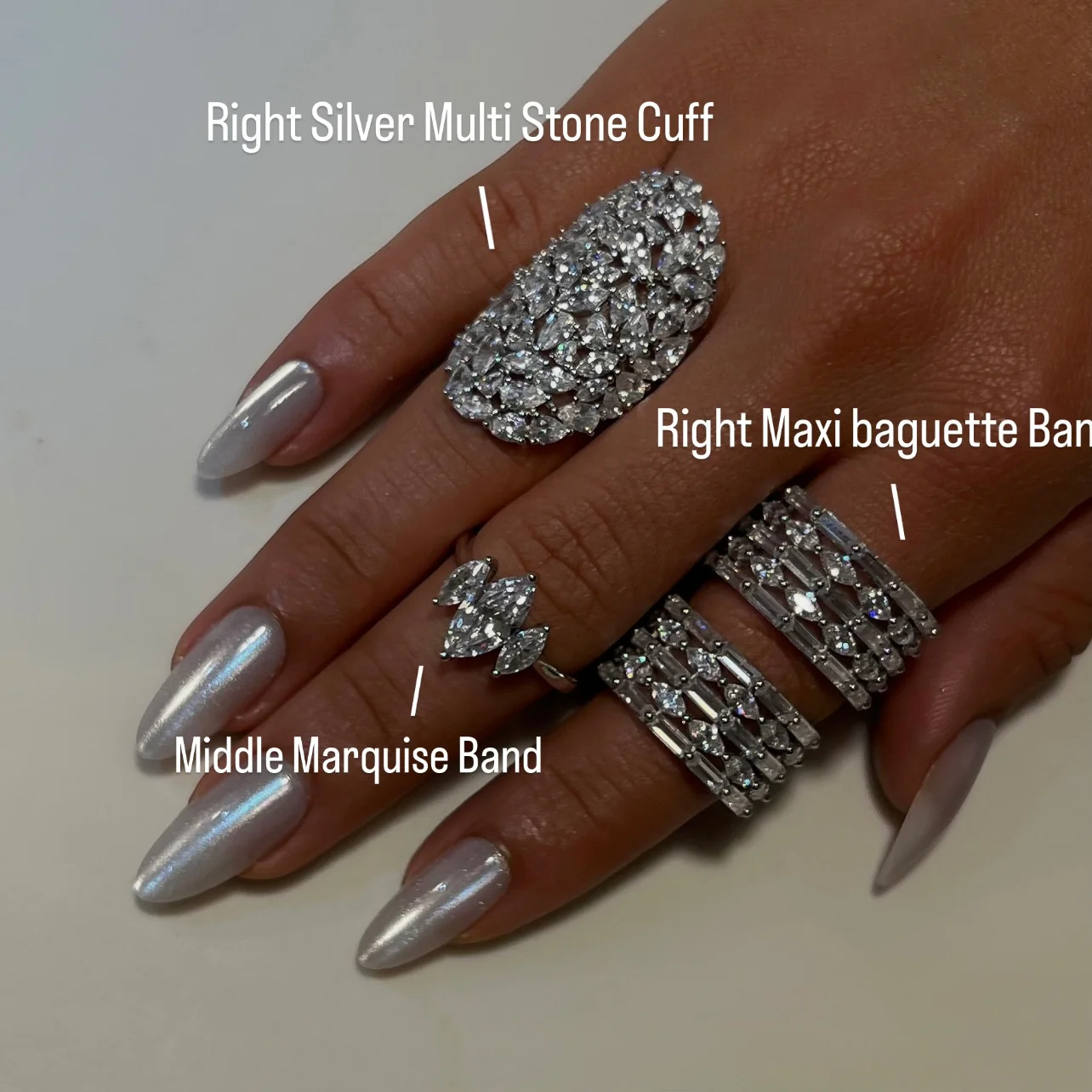 Right Silver Multi Stone Cuff - Image 2
