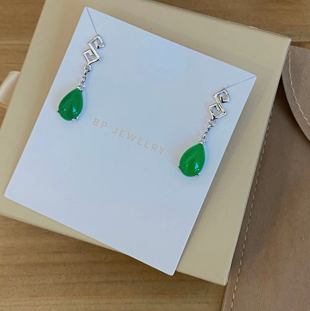 Silver Aesthetic Jade Earrings