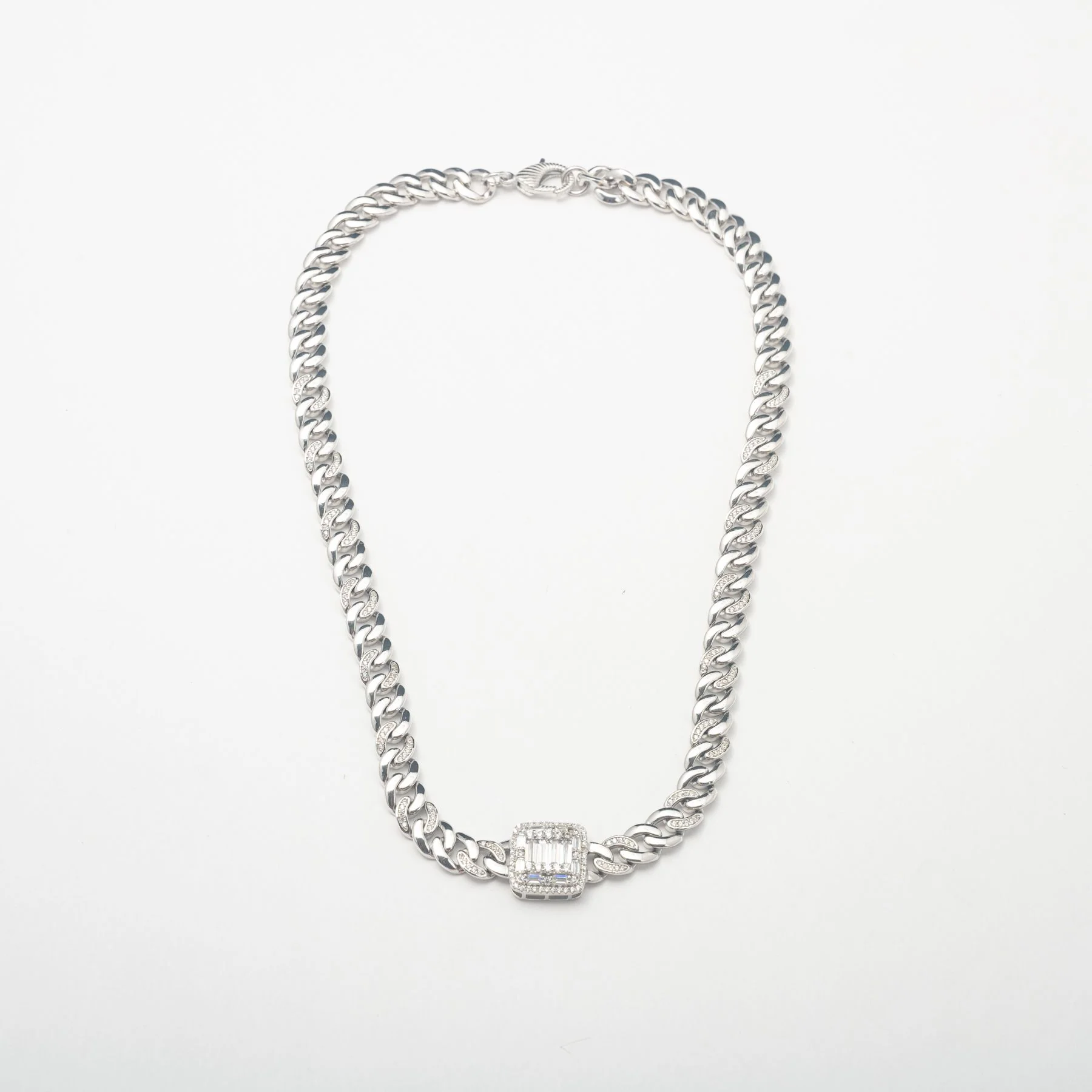 Silver Baguette Center Stone Cuban