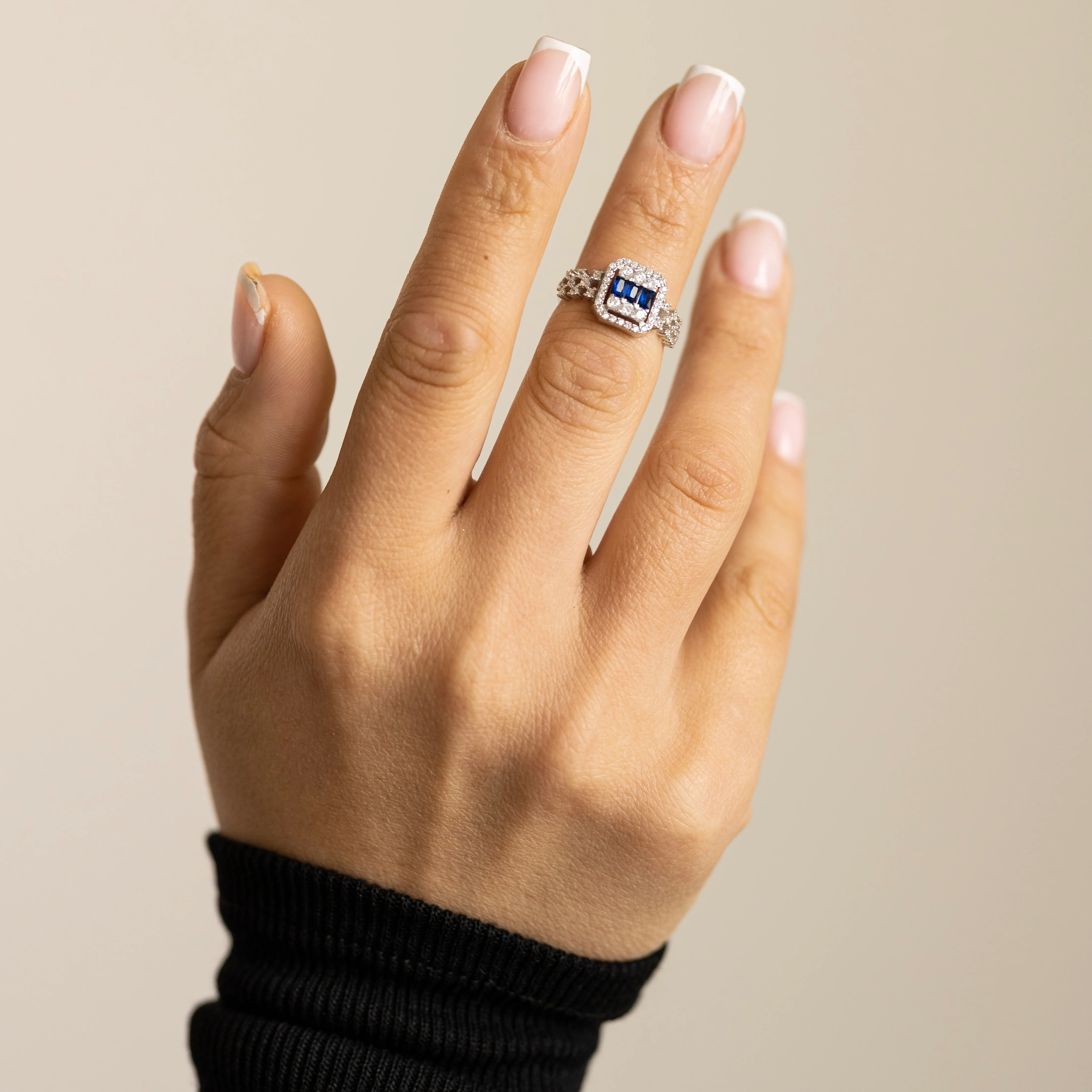 Silver Baguette Sapphire Pink Band