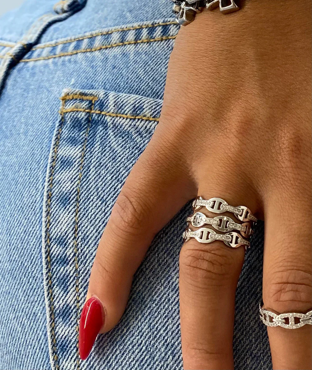 Silver Chrome Link Ring