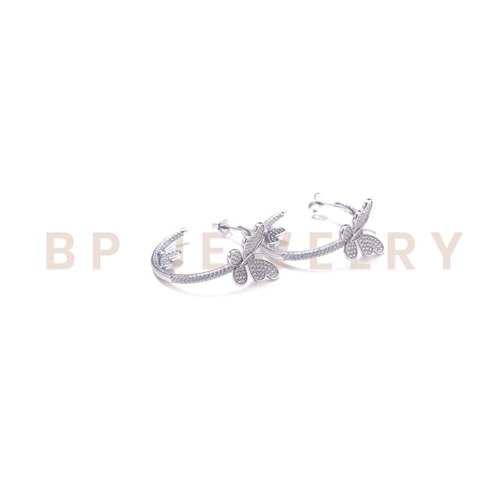 Silver Crystal Butterfly Hoops