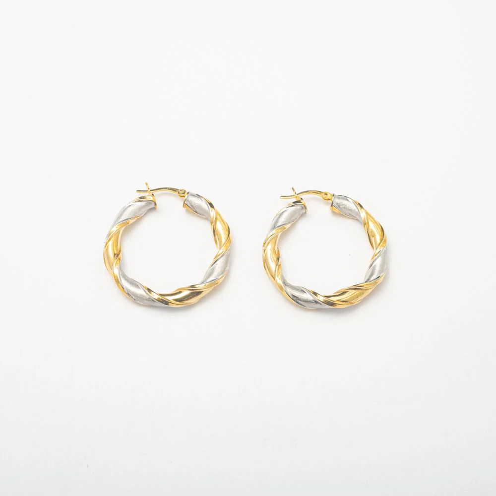Silver Gold Swirl Medium Hoops