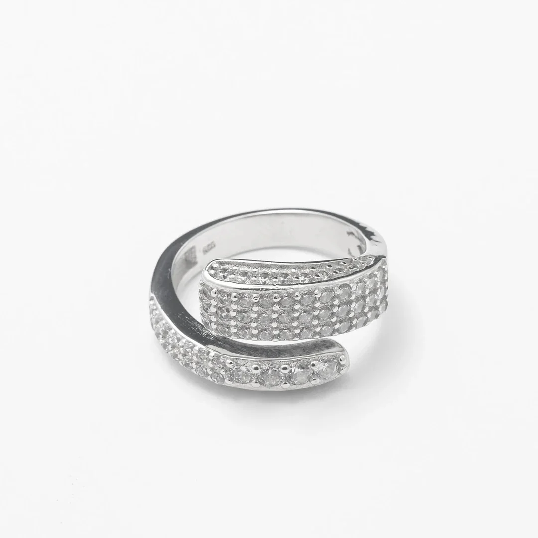 Silver Iced Out Cuff Ring