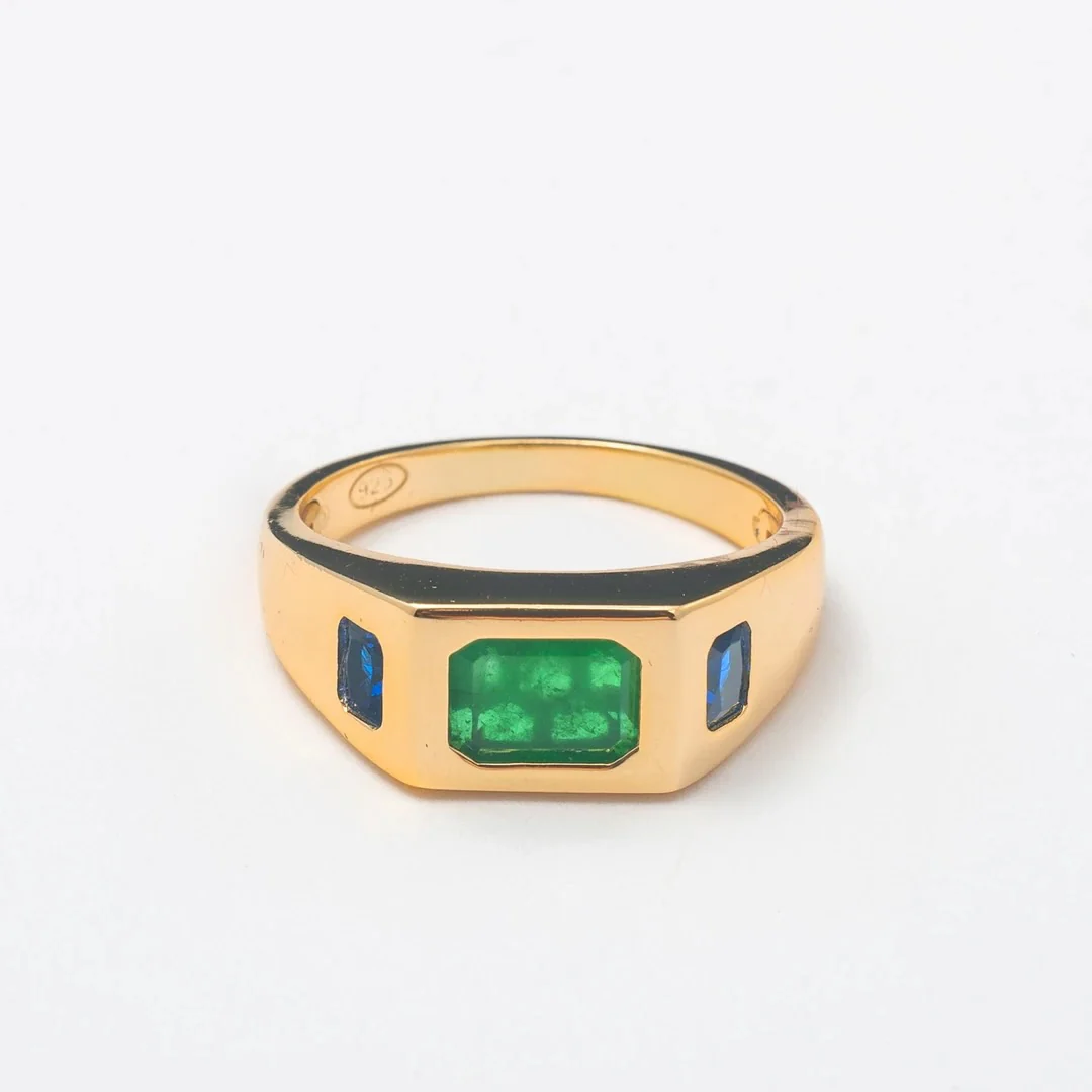 Solid Gold Emerald Green Navy Band