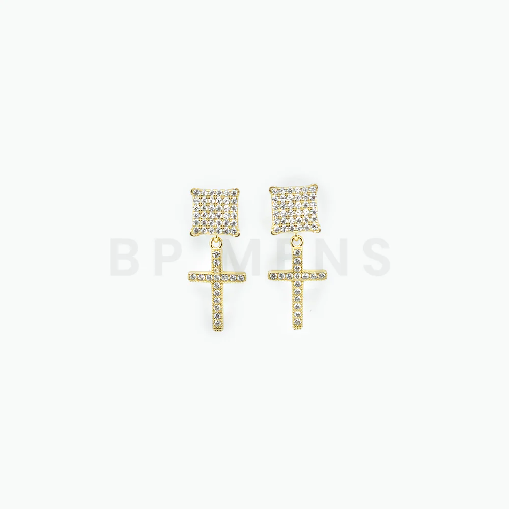 Square Gold Cross Stud Earrings