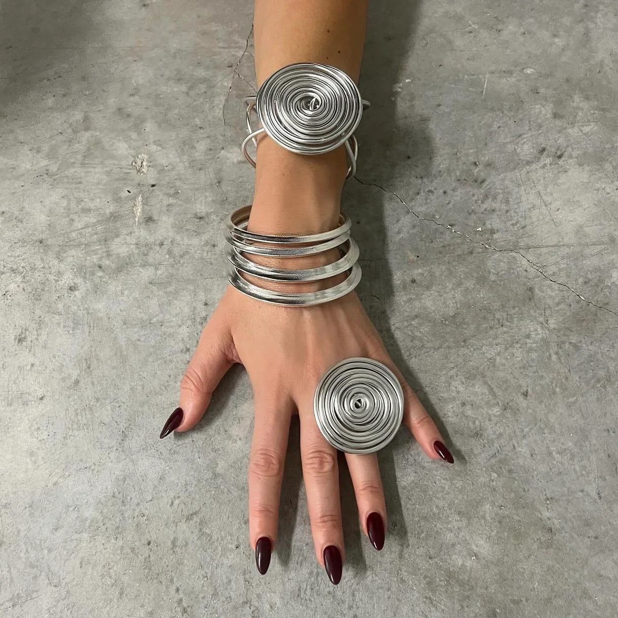 The 4 Silver Set Textured Bangle Set - Image 2
