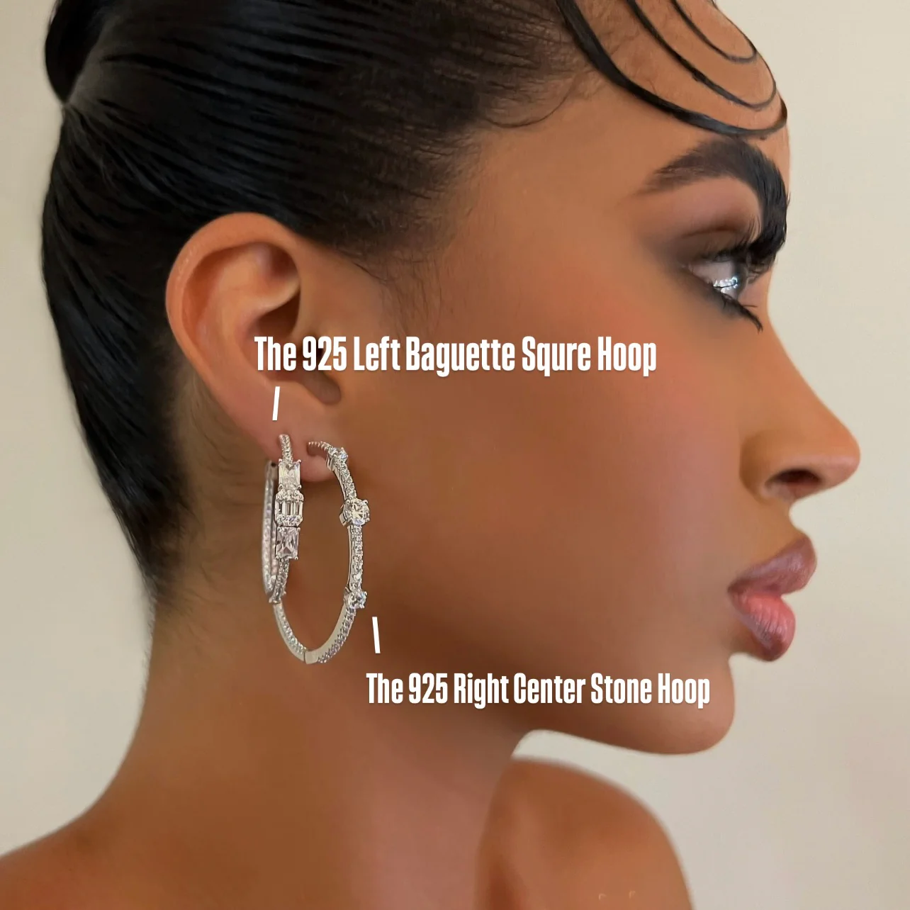 The 925 Left Baguette Square Hoop - Image 2