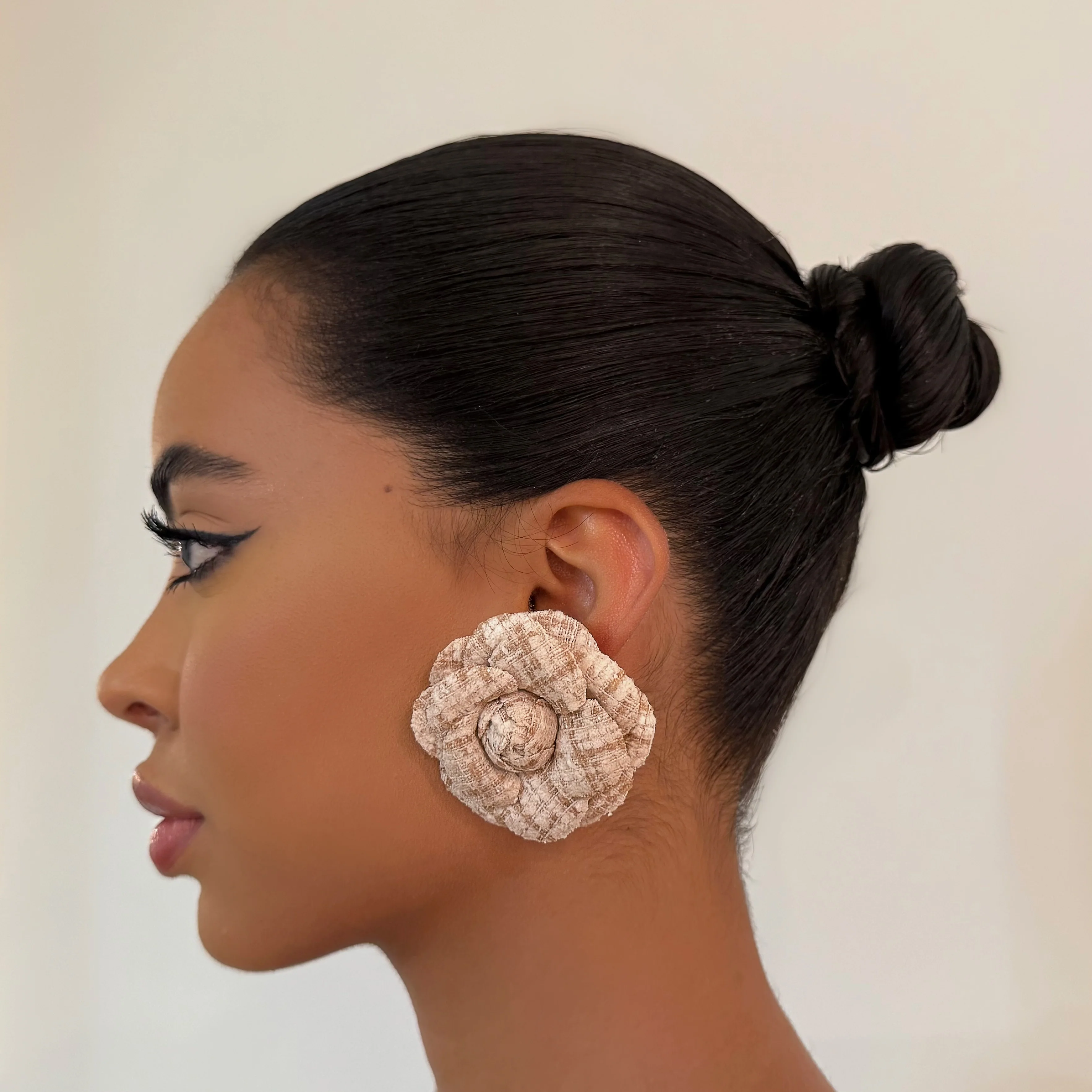 The Beige Fabric Floral Stud