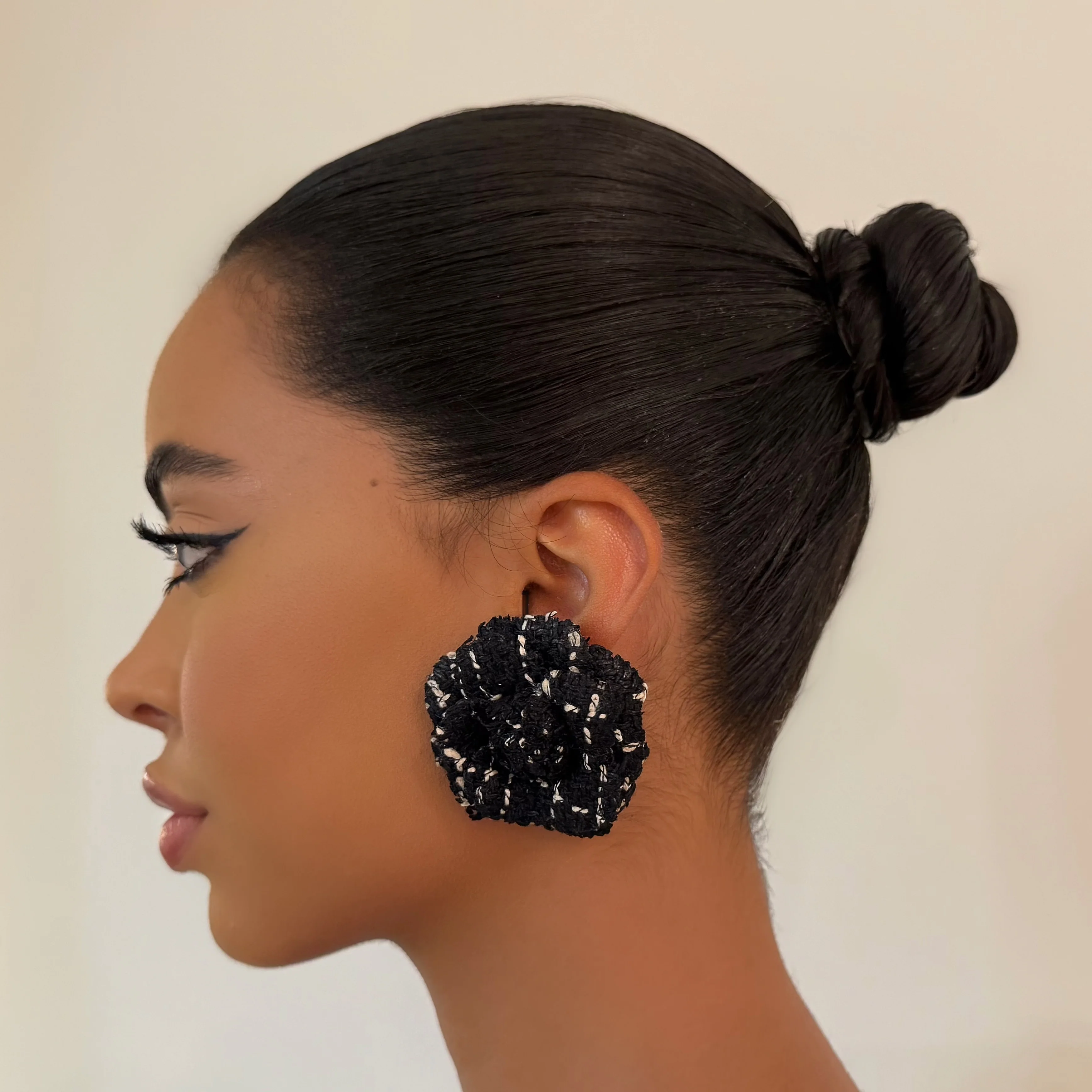 The Black Fabric Floral Stud