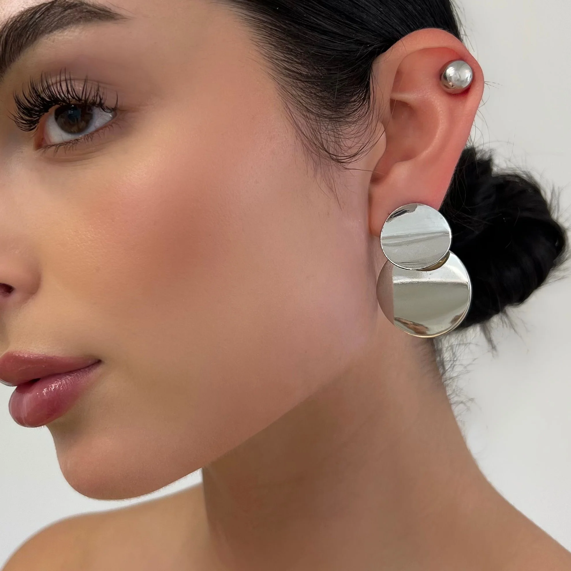 The Chrome Circular Double Earrings