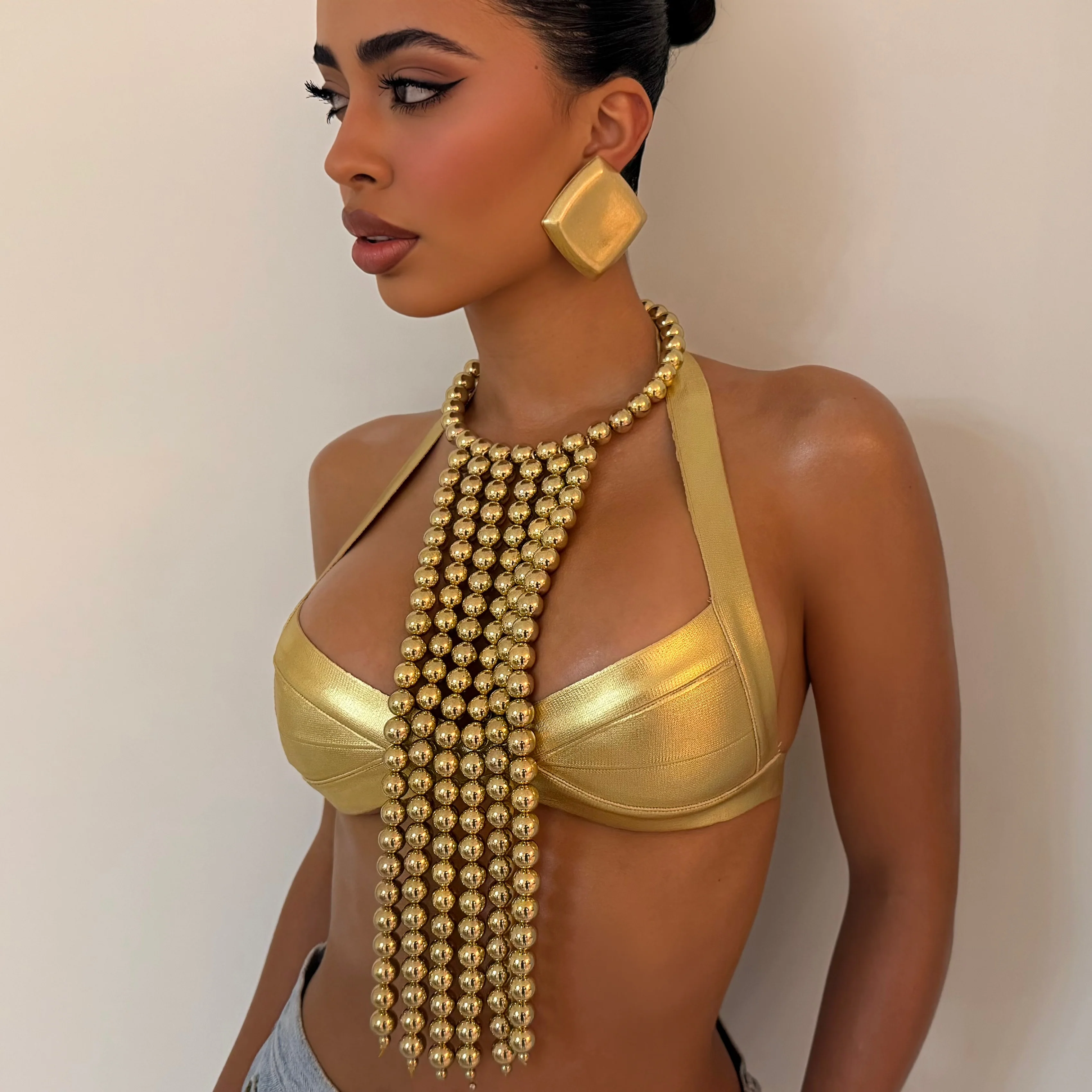 The Gold Ball Beaded Drop Necklace