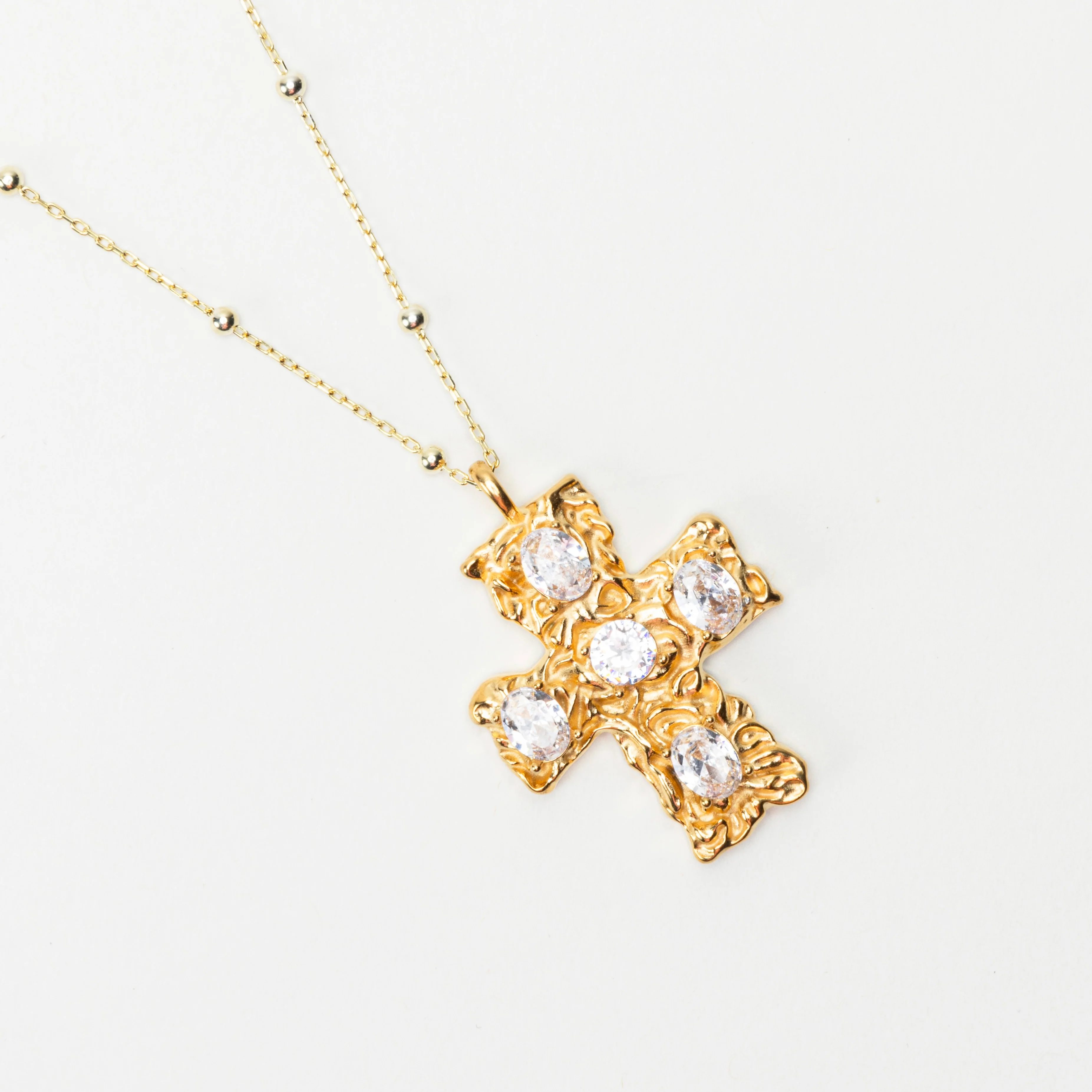 The Gold Melted Beaded Cross Necklace - Image 2