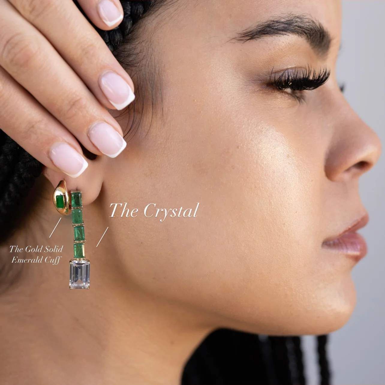 The Gold Solid Emerald Cuff Earrings - Image 2
