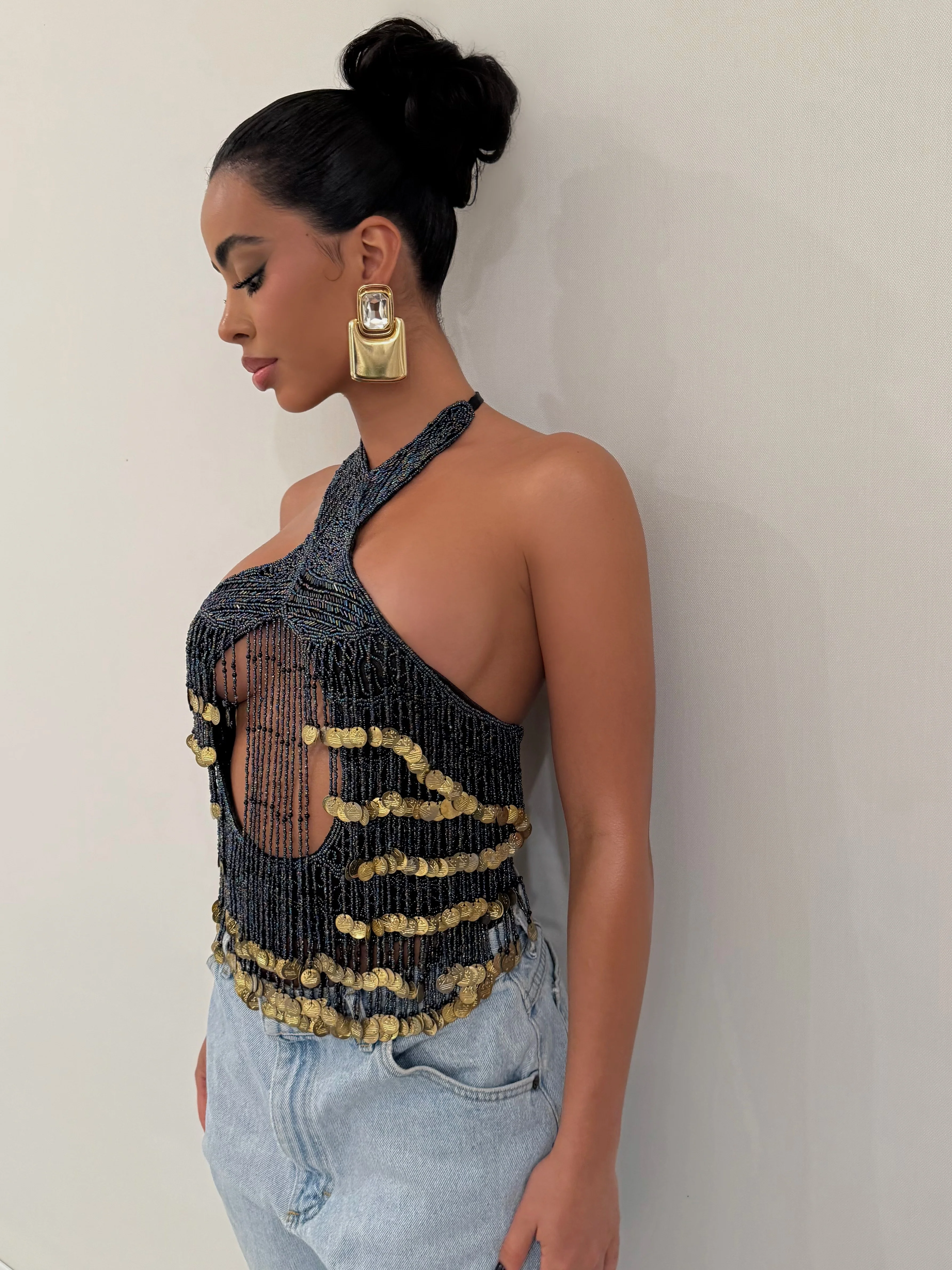 The Handmade Gold Beaded Top