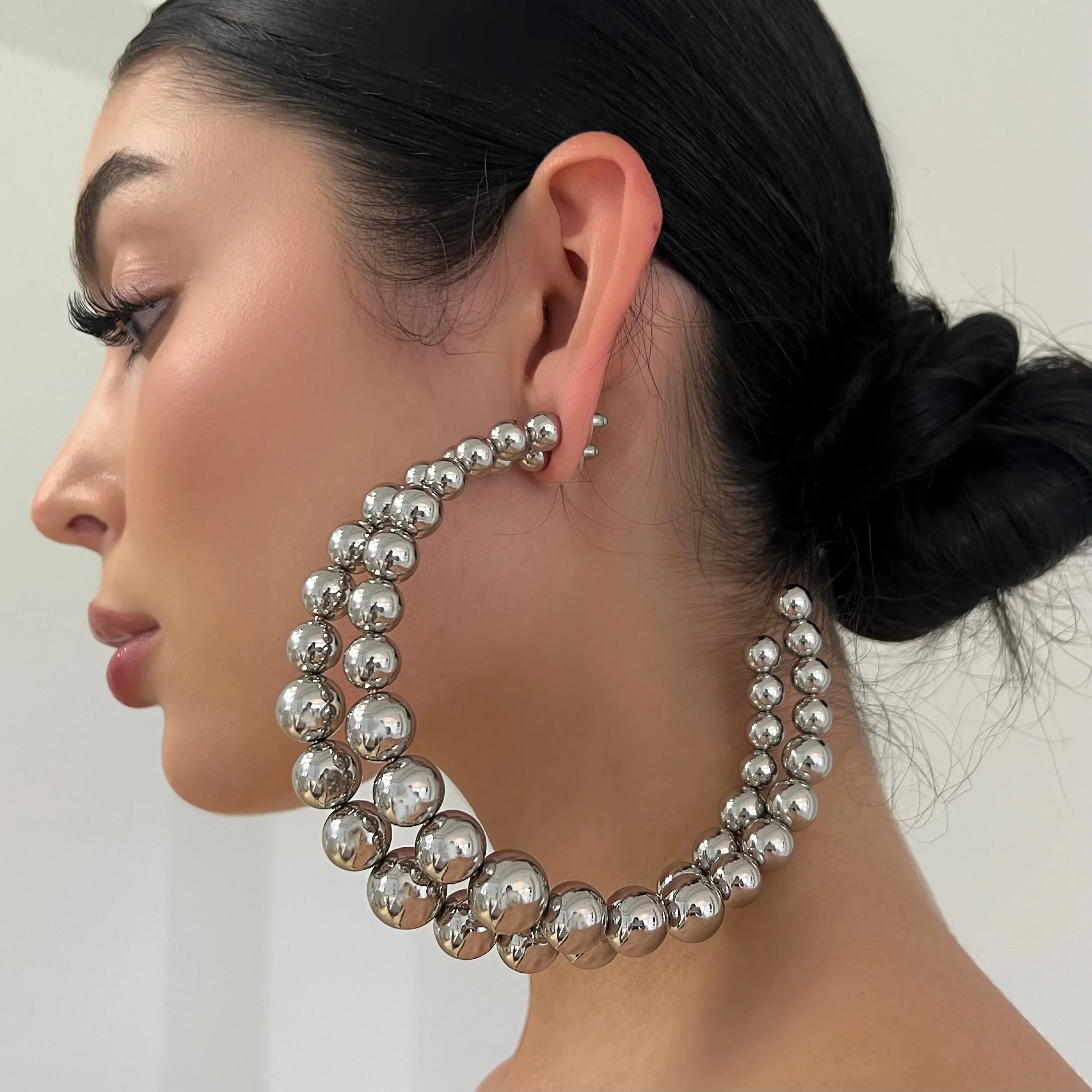 The Large Chrome Beaded Hoops