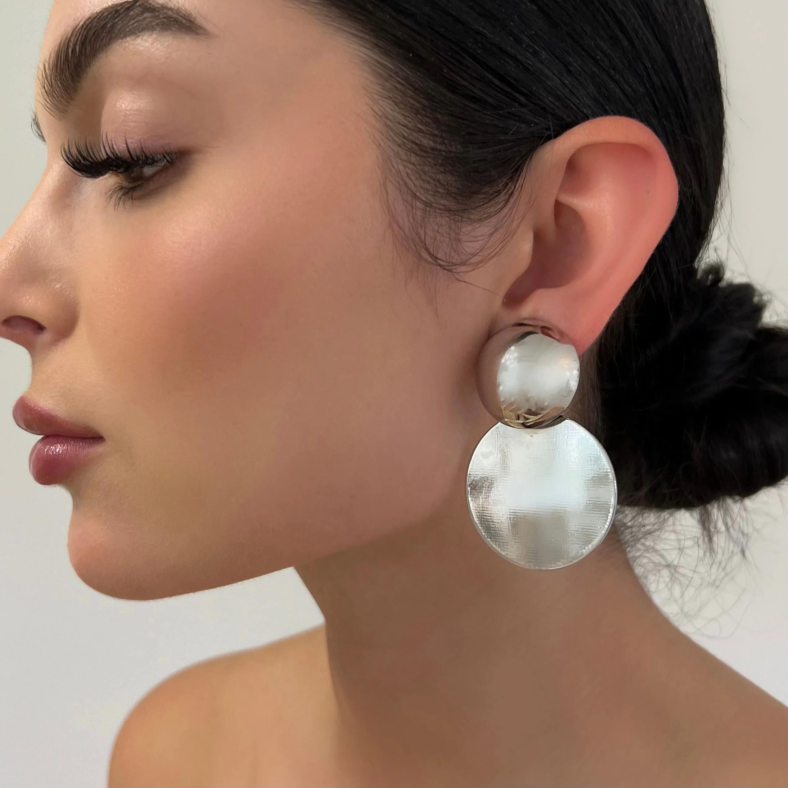 The Large Chrome Circular Double Earrings
