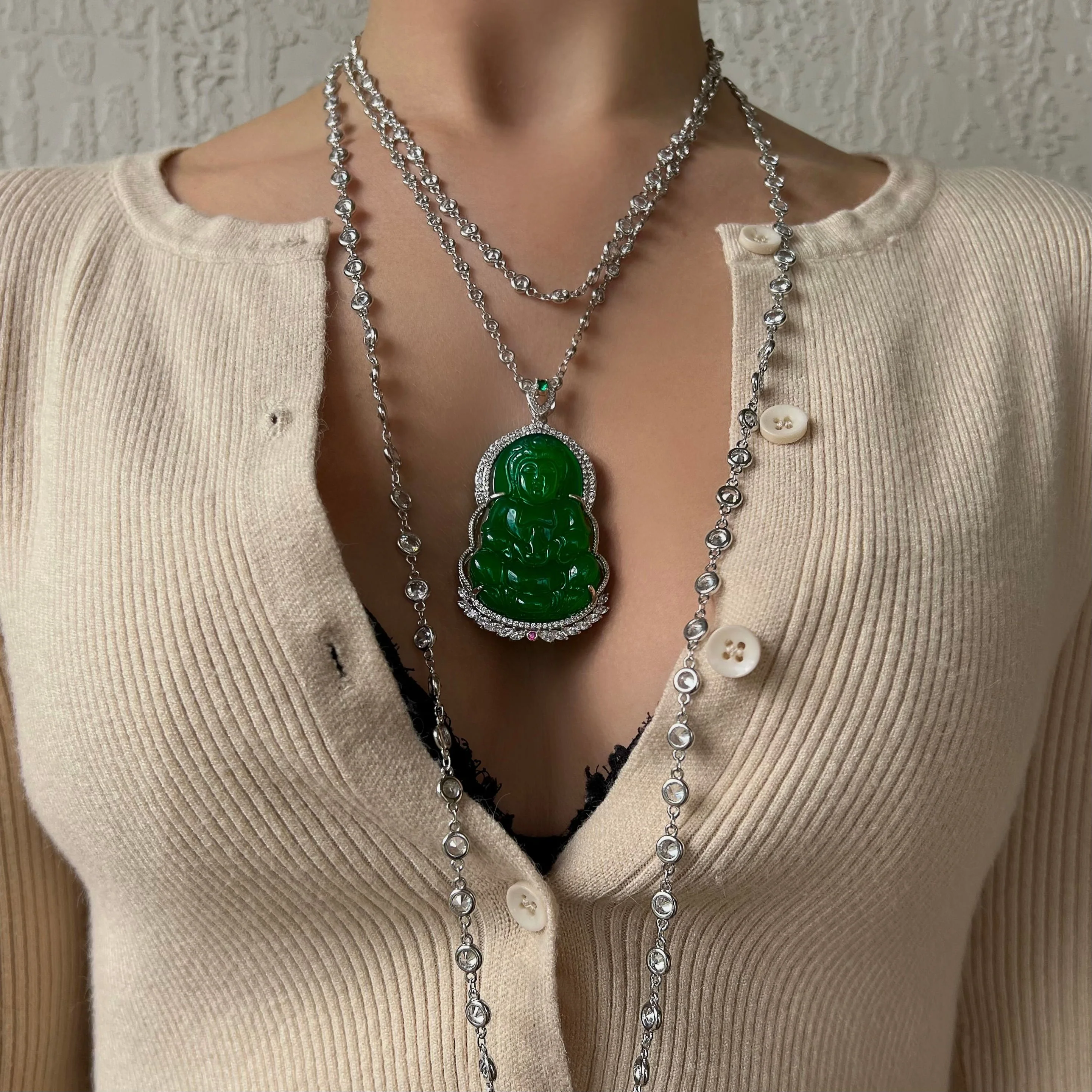 The Large Silver Beaded Buddha Set