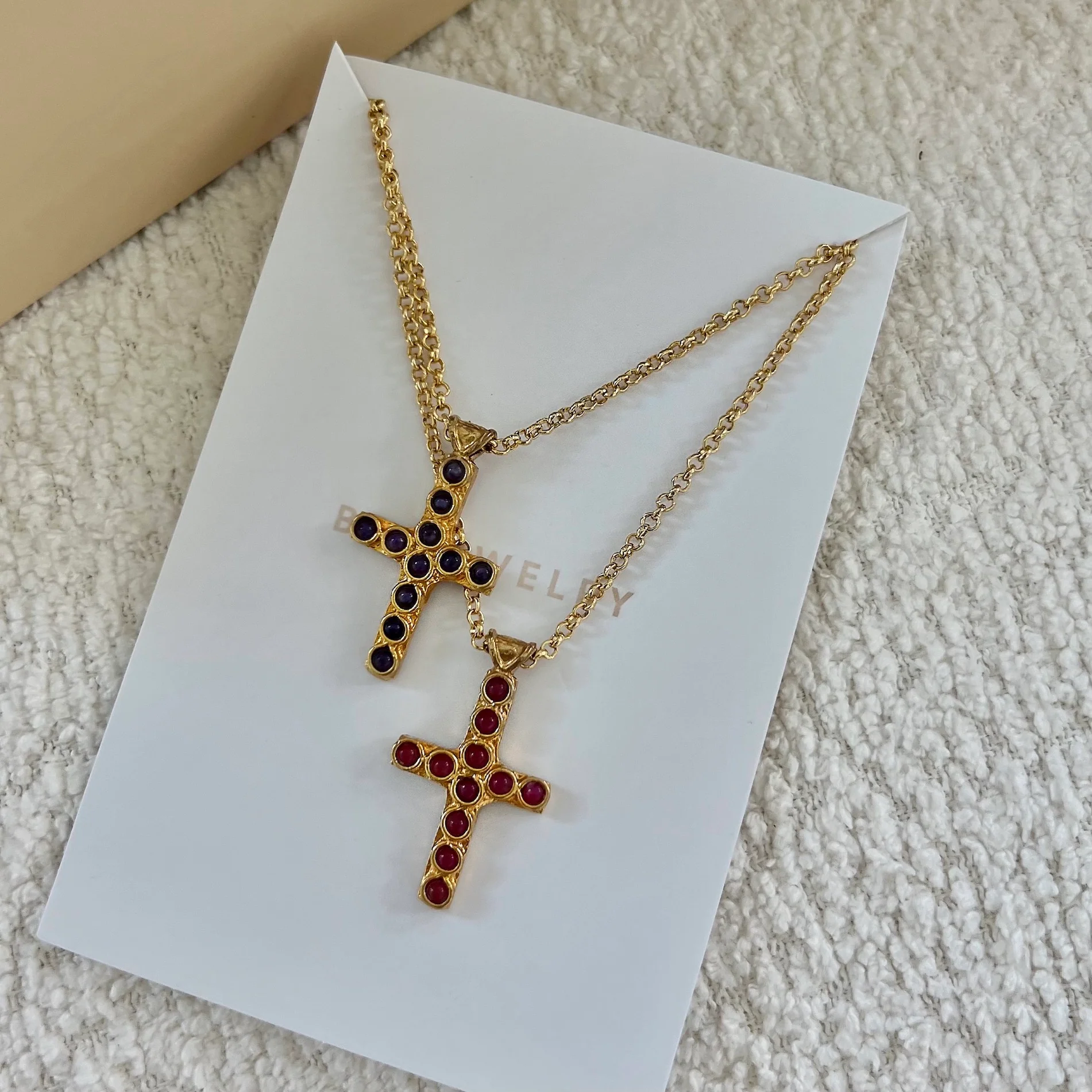 The Left Vintage Mini Purple Pearl Cross Necklace