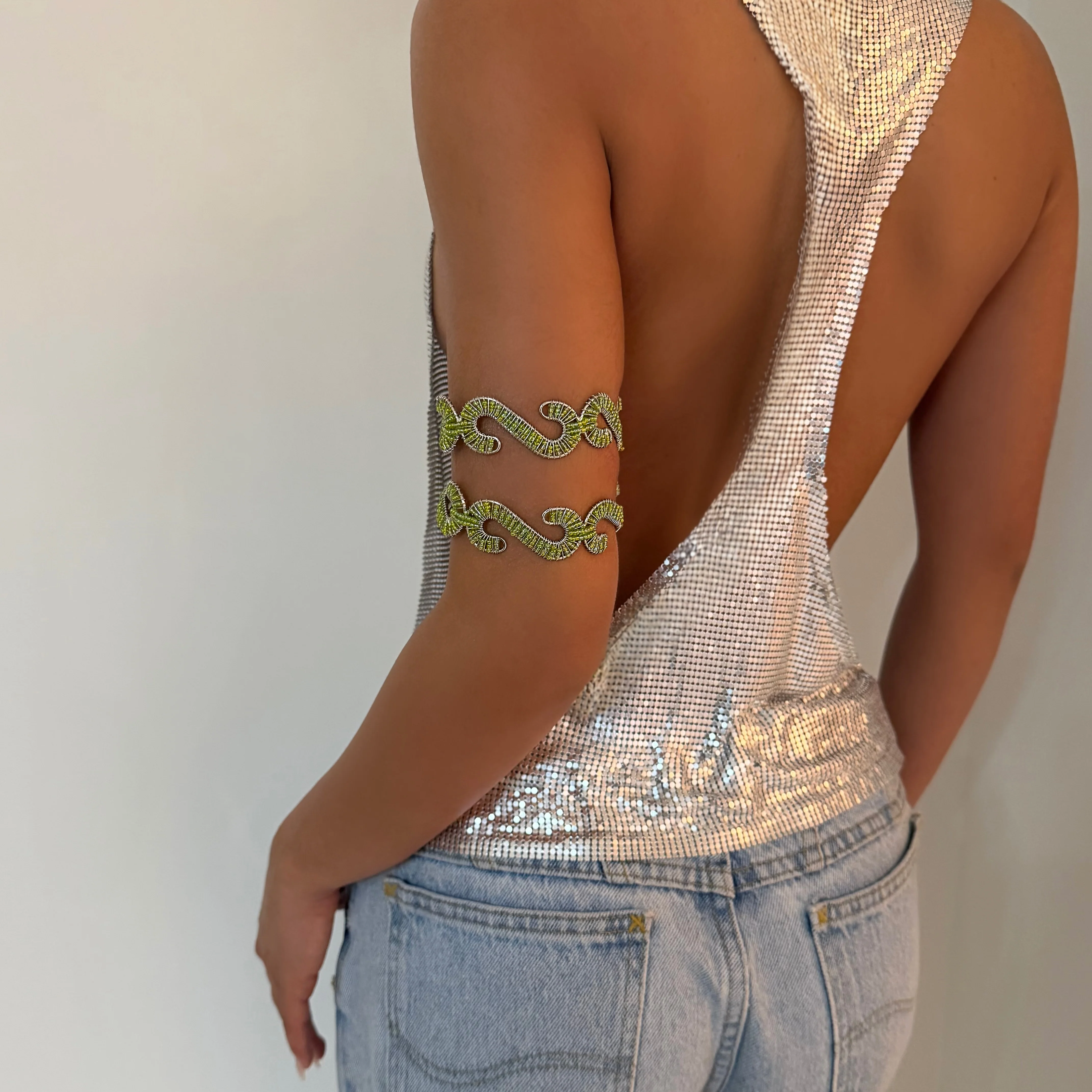 The Lime Beaded Wave Cuff