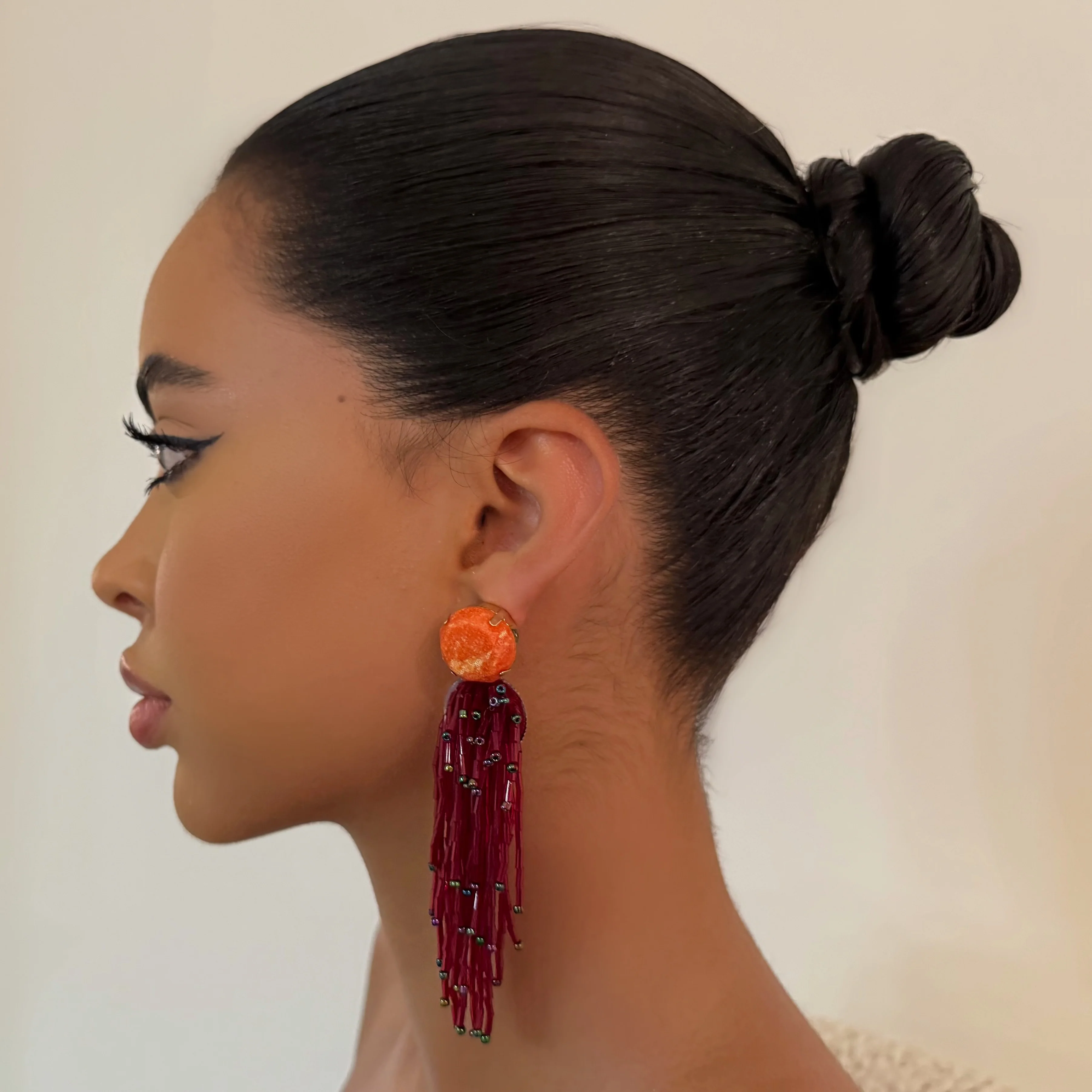 The Maroon Beaded Drop Earrings