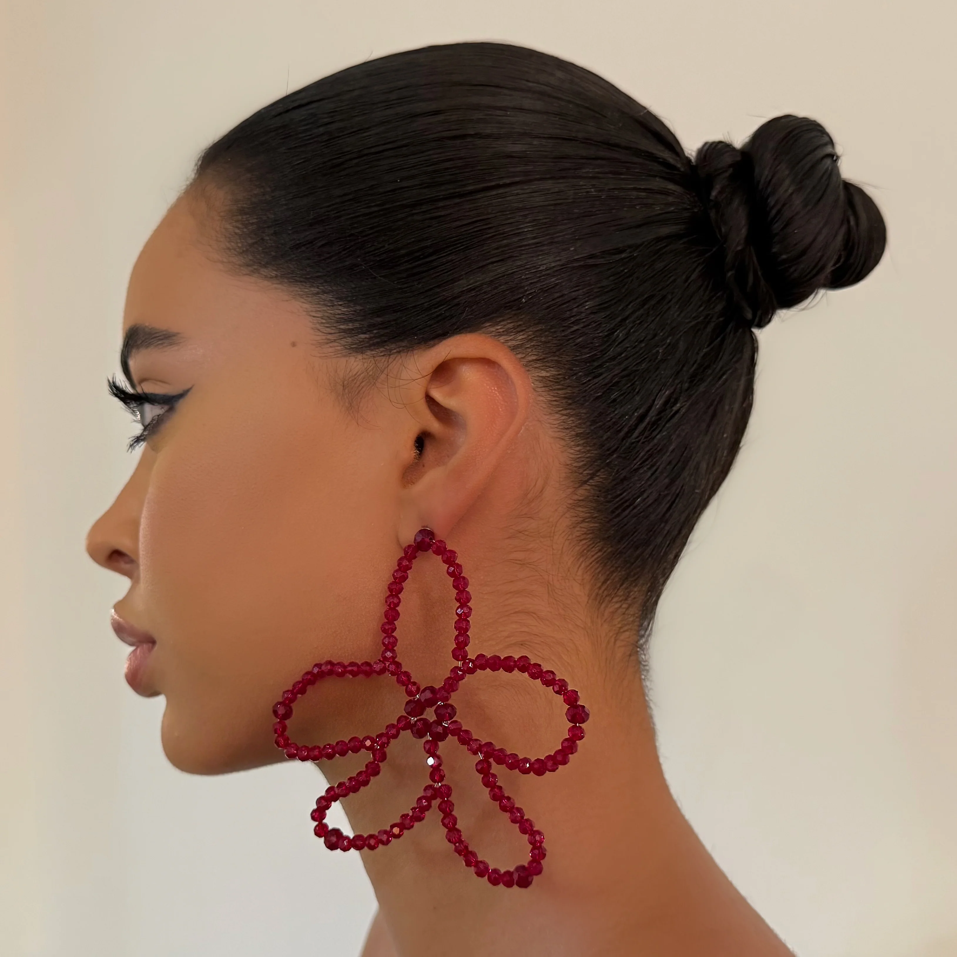 The Maroon Beaded Floral Earrings