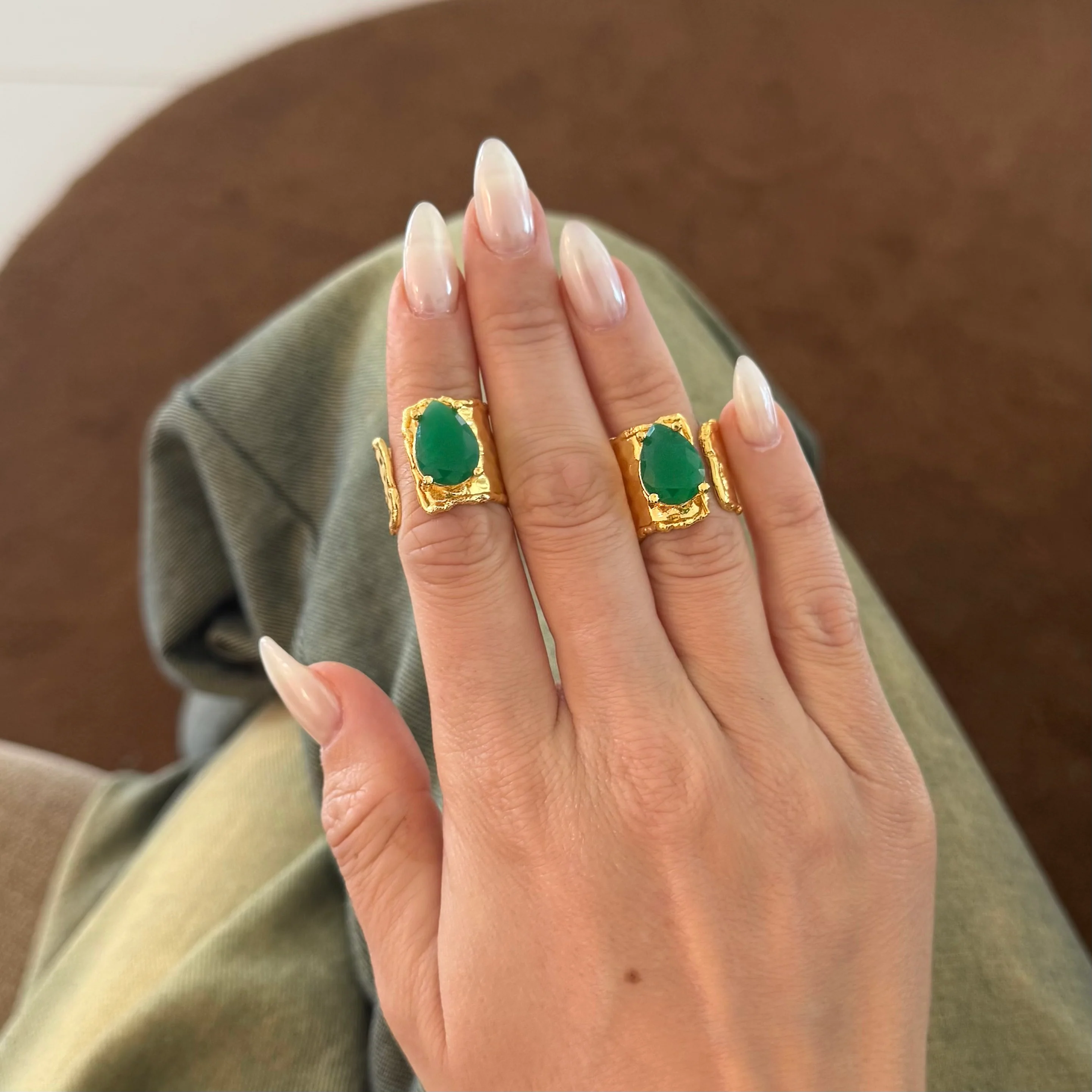 The Melting Emerald Pear Cuff