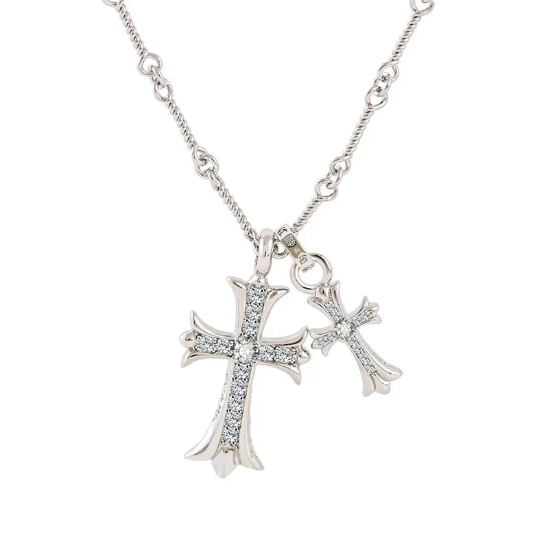 The Silver Double Cross Necklace - Image 2