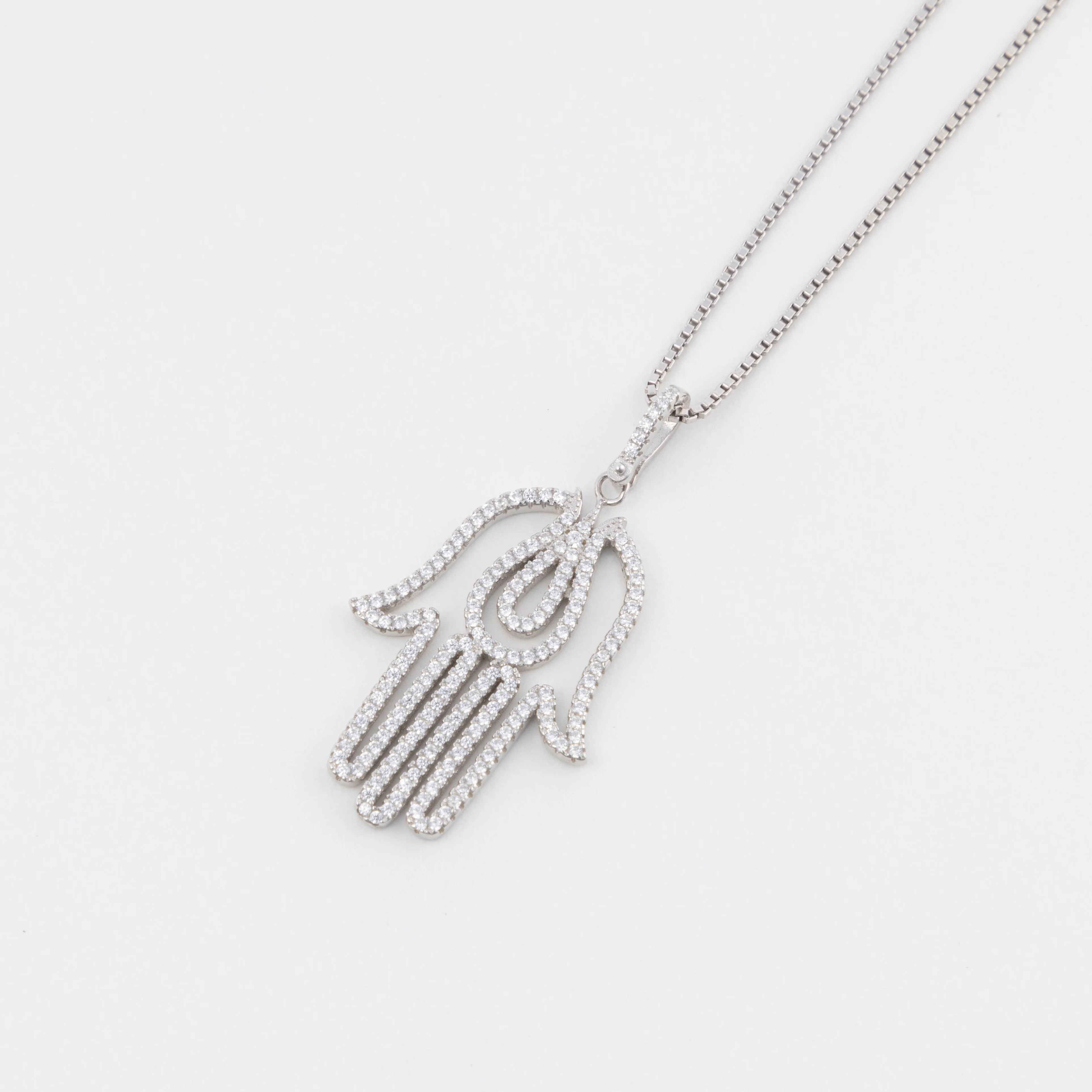 The Silver Mini Crystal Hamsa Necklace