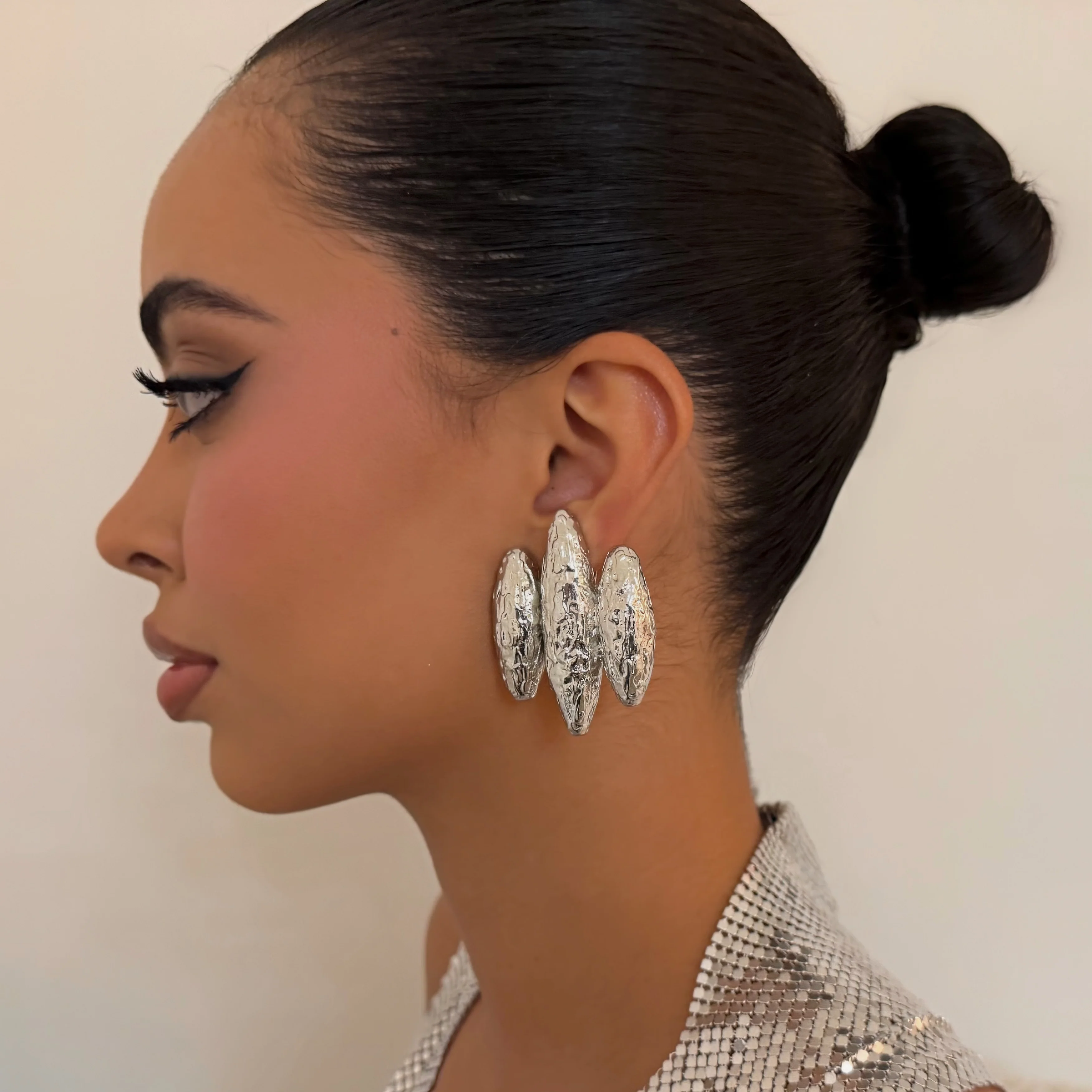 The Silver Triple Clip On Earrings