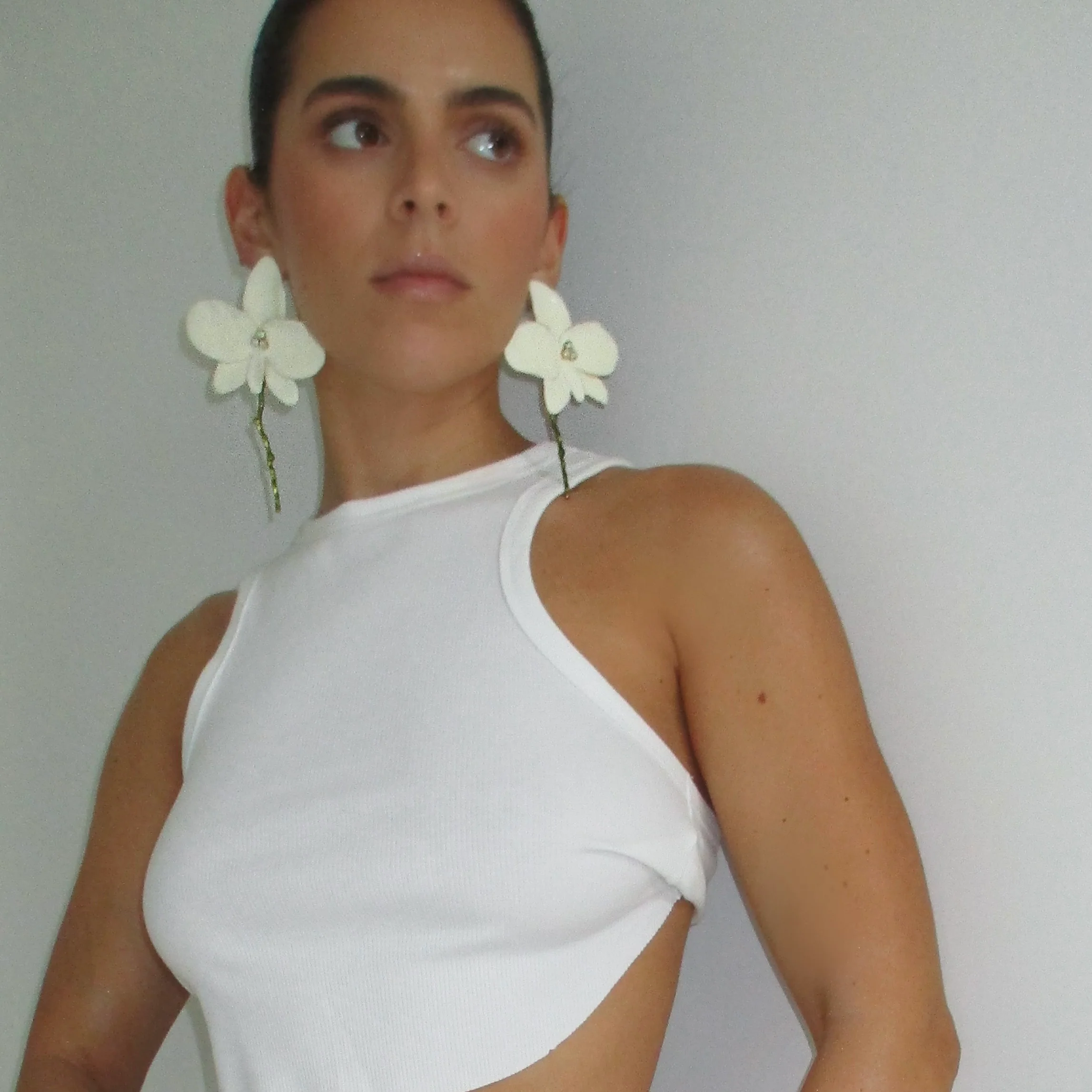 The White Flower Stem Earrings - Image 2