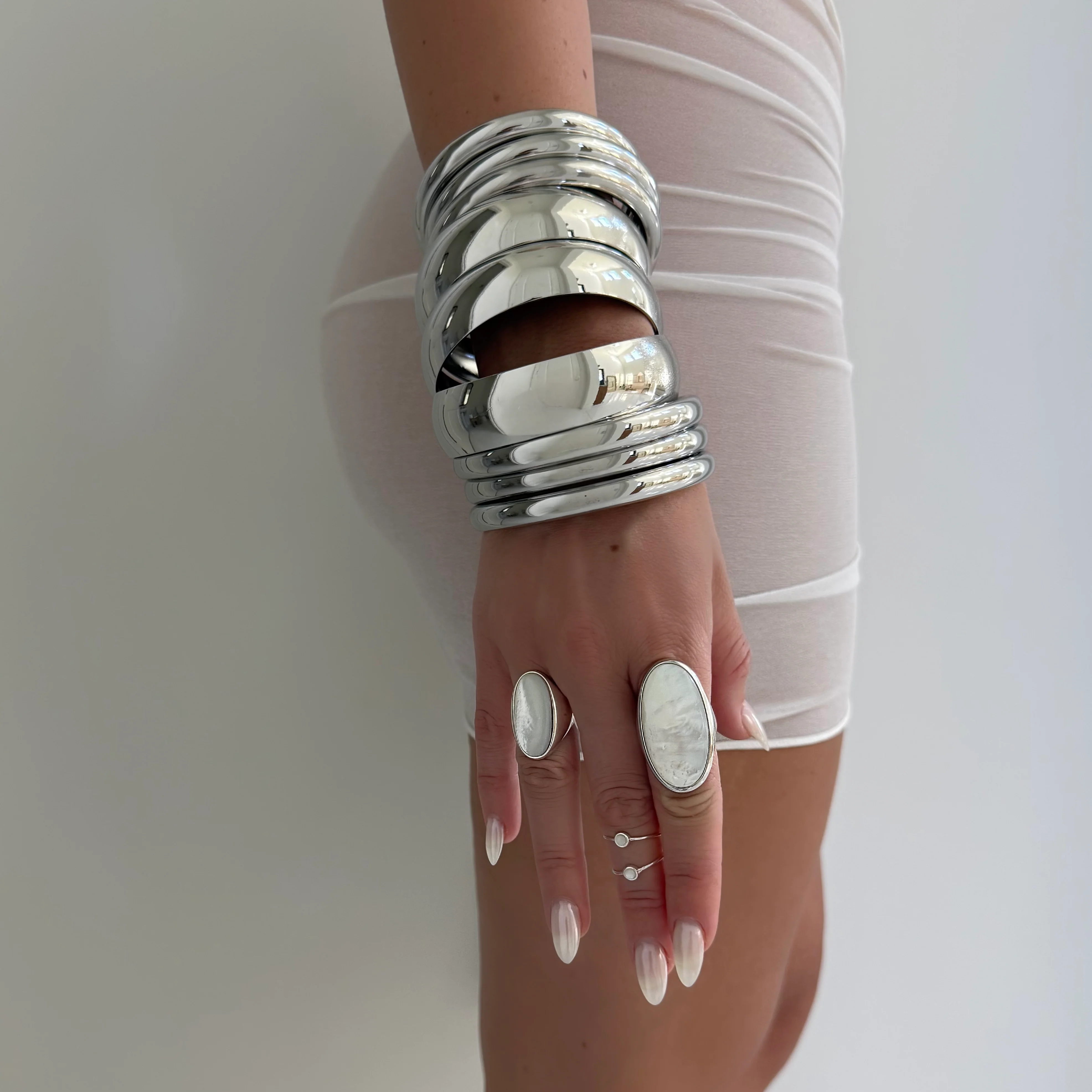 The White Authentic Stone Maxi Rings