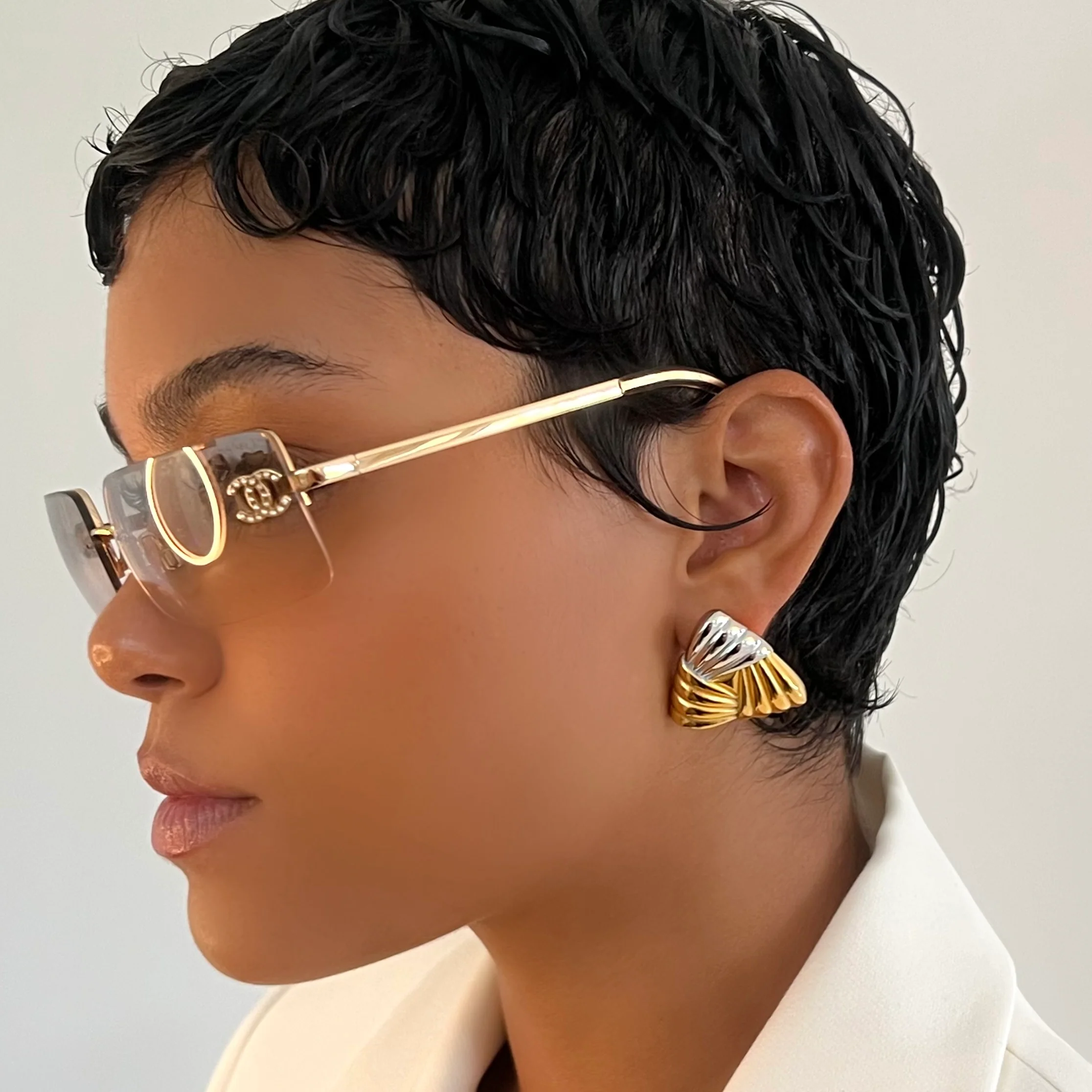 Triangle 1980s Two Tone Earring