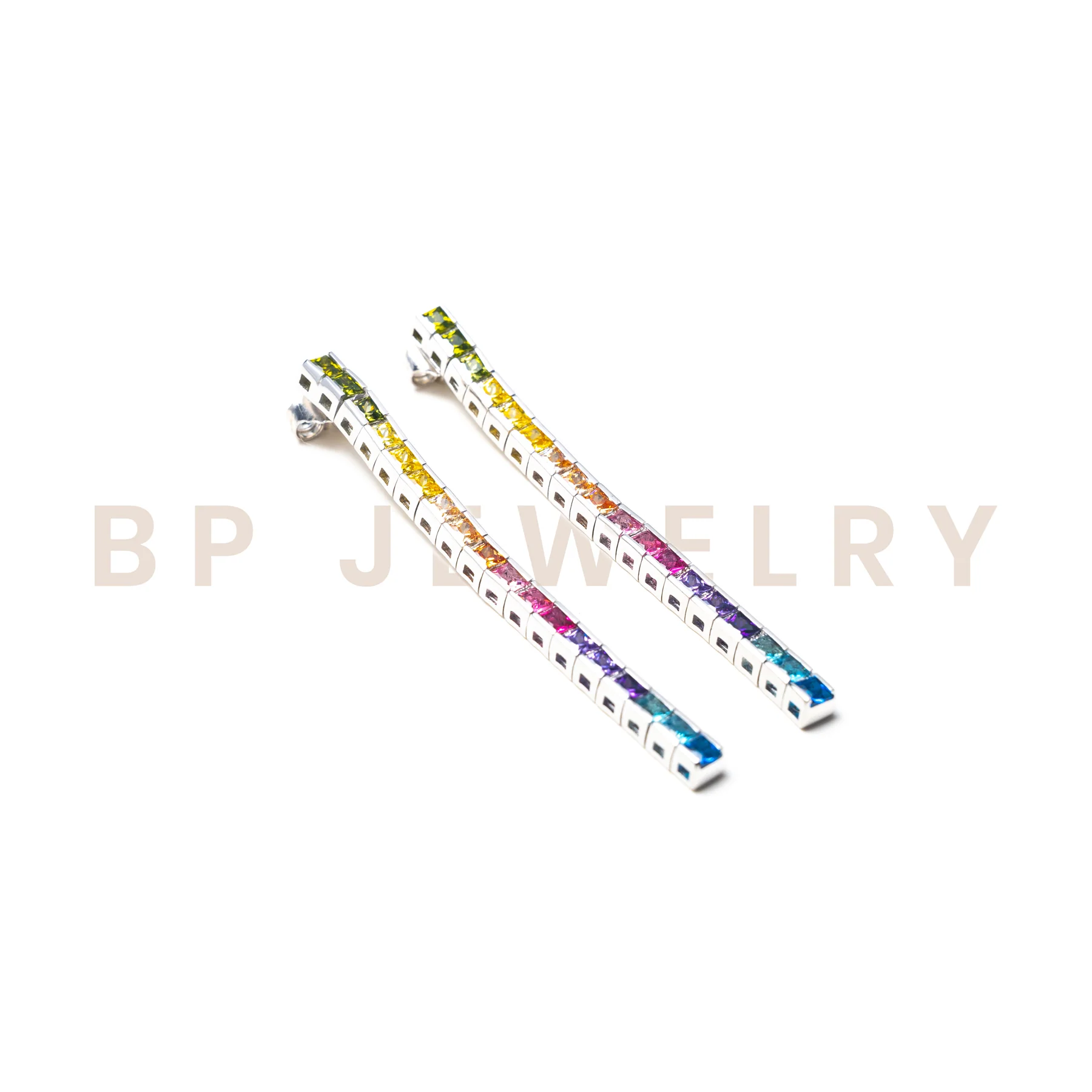 Vertical Crystal Rainbow Earrings