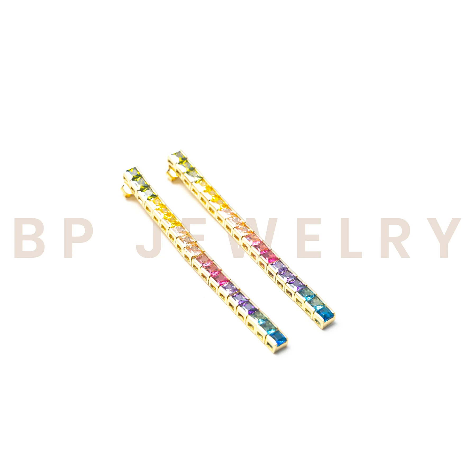 Vertical Gold Crystal Rainbow Earrings